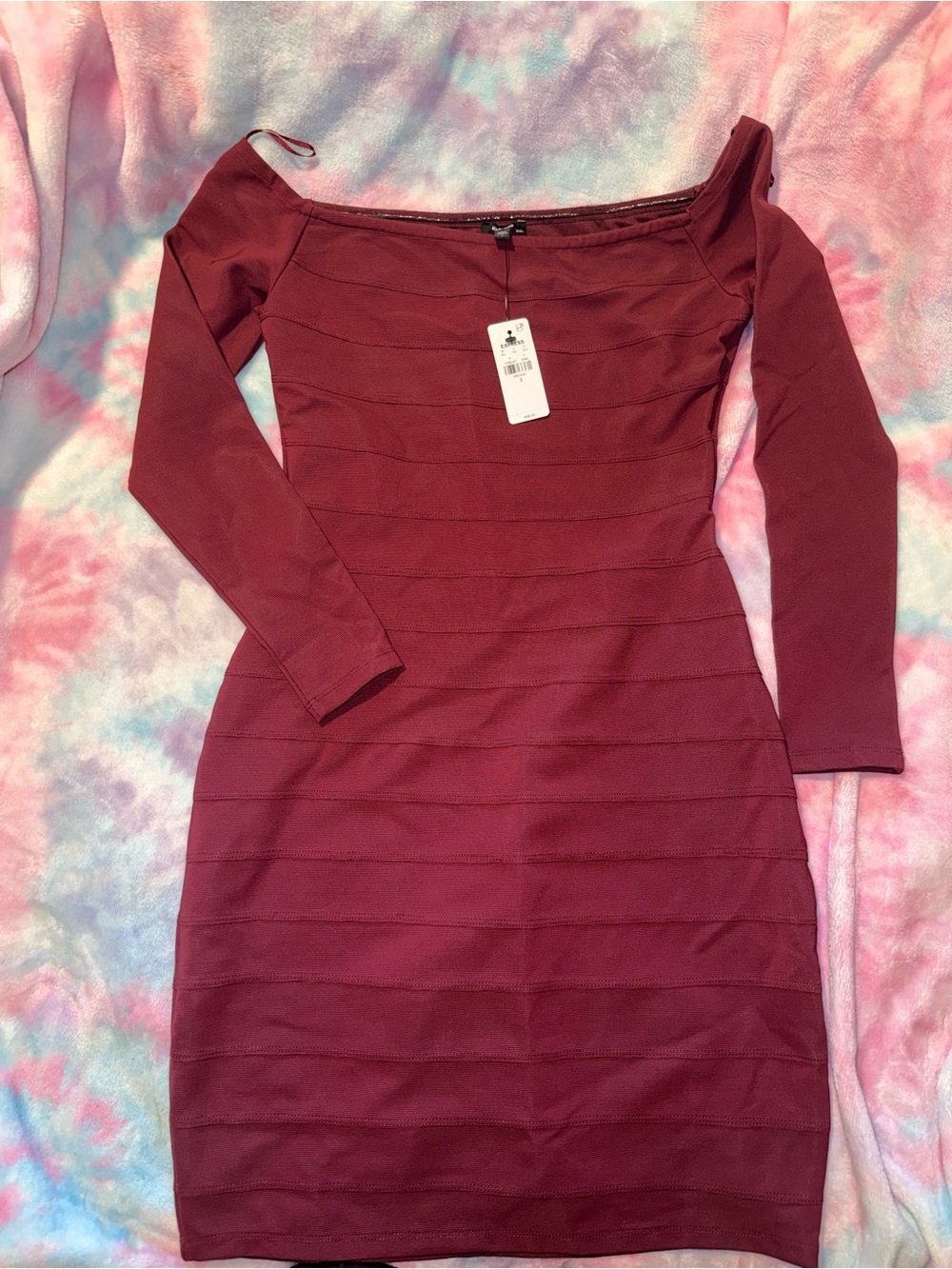 Express One-Shoulder Long Sleeve Bodycon Dress - Wine Red
